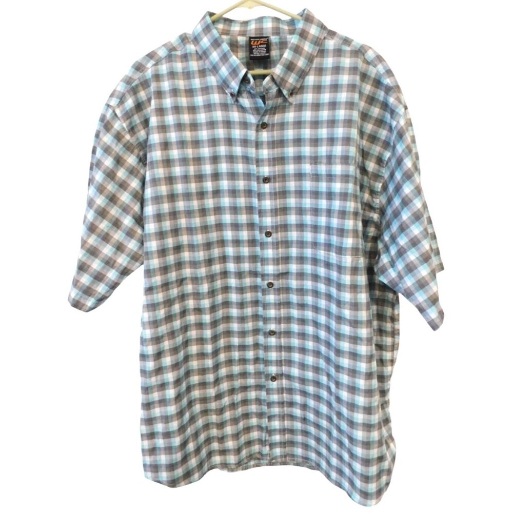 Walnut Creek Men Size XXL Blue Grey Checked Button Down Shirt Short Sleeve